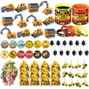 122 PCS Construction Party Favors Construction Theme Party Supplies Mini Construction Vehicles Rubber Bracelet Keychains Truck Button Pin Bags for Kids Birthday Party Favors Goodie Bag Fillers