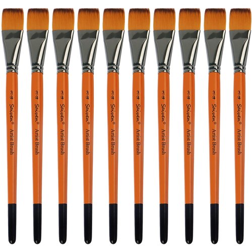 Paint Brushes Set for Acrylic Painting - SYCYKA 10pcs Flat Paint Brushes for Kids Classroom Acrylic Watercolor Oil Painting Canvas Face Painting Touch Up, Orange