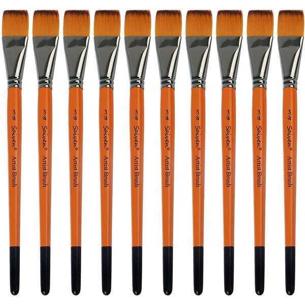 Paint Brushes Set for Acrylic Painting - SYCYKA 10pcs Flat Paint Brushes for Kids Classroom Acrylic Watercolor Oil Painting Canvas Face Painting Touch Up, Orange