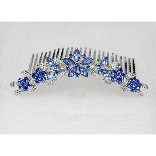 Faship Gorgeous Blue Rhinestone Crystal Floral Hair Comb