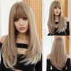 PATTNIUM Long Blonde Wig with Bangs Ash Blonde Long Wigs for Women Long Straight Mixed Blonde Wig Heat Resistant Synthetic Wigs for Daily Party