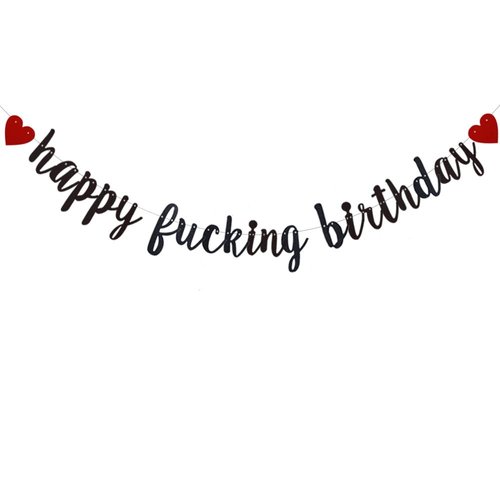 Happy Fucking Birthday Banner, Pre-Strung, Funny Black Paper Glitter Party Decorations for Adult Birthday Party Supplies, Letters Black,ABCpartyland