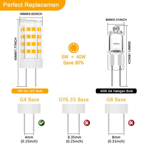 Gaormii G4 LED Bulb 5W, 35W 40W Halogen Equivalent, AC/DC 12V, 3000K Warm White 450LM, T3 JC Type Bi-Pin Base Bulb for Home and Landscape Lighting, Non-Dimmable, 6 Pack