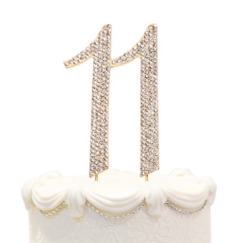 Hatcher lee Bling Crystal Rhinestone 11 Birthday Cake Topper - Best Keepsake | 11th Party Decorations Gold
