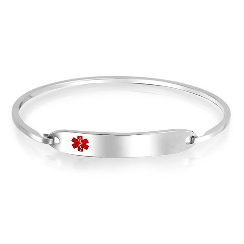 Identification Medical ID Bracelet Blank Sleek Bangle for Women Silver Tone Stainless Steel 7 Inch