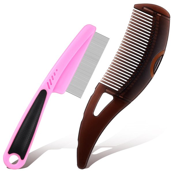 2 Pcs Dandruff Comb Scalp Sweep Detoxing Comb Energy Massage Comb Stainless Steel Fine Tooth Comb Scalp Psoriasis Comb Dandruff Removal Comb Hair Dressing Comb for Women Men(Pink and Black)