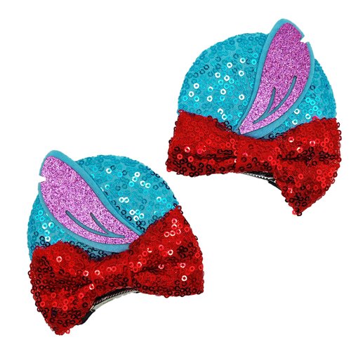 Viwind Mouse Ear Hair Clips for Women, Cute Stitch Bow Ear Barrettes for Adults, Stitch Costume Birthday Party Decorations Hair Accessories