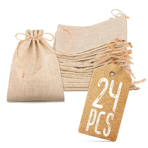 24Pcs 6x4in Small Drawstring Bags Mini Gift Bags - Burlap Bags with Drawstring Gift Bags Small Size Drawstring Christmas Gift Bags Medium Size - Jute Bag Reusable Gift Bags Muslin Bags with Drawstring