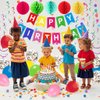 Happy Birthday Banner, Rainbow Birthday Banner for Happy Birthday Party Decorations, 15 Rainbow Confetti Balloons, 5 Honeycomb Balls, 8 Hanging Swirl Streamers and Circle Dots Hanging Decorations