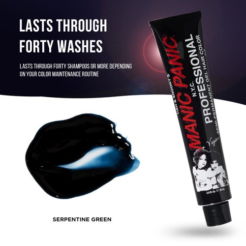 Manic Panic Professional Color Serpentine Green - Medium True Green Semi Permanent Gel Hair Dye - Lasts Through 40+ Washes - No Developer Required (3oz)