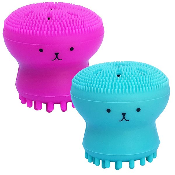 Duruan Facial Cleansing Brush Silicone Handheld Face Brush and Massager ，Octopus-Shaped Cleansing Brush for Deep Cleaning Gentle Exfoliating Skin Massage (Red+Blue(2Pcs))