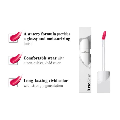 ArteSinsa Dewy Fit Tint 8 Colors | Non-sticky Glossy Buildable Tint with Vivid Color | Long-Lasting & Moisturizing with Plump Look | Korean Lip Tint (#005 Orchid Scented, 0.1 Fl Oz)