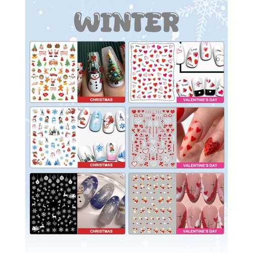 IDDFEVE 24 Sheets Seasonal Nail Art Stickers, Four Season Variety Pack All Holiday Nail Decals, Self-Adhesive Varied Design for Flowers Butterflies Halloween Christmas Spring Summer Fall Decoration