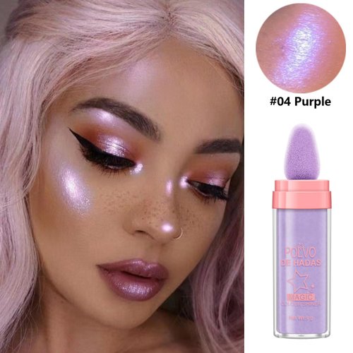 Polvo De Hadas Fairy Dust Highlight Patting Powder - Full Body Contouring and Clavicle Pearlescent Patting Powder for Face and Eye, Christmas Sparkling Body Glitter Powder (#04 Fantasy Purple)