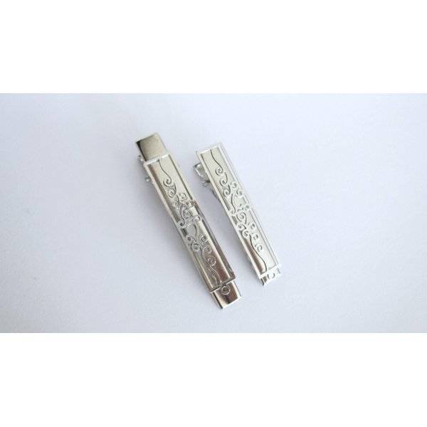 Generic 1.75 or 2.25 inch silver metal filigree alligator hair claw clip clamp fine hair (Size: 1.75)