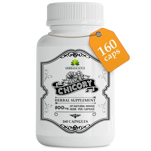 HERBALICIOUS Chicory Root Supplement - 500 mg Organic Inulin Powder Prebiotic Pills for Women & Men - Natural Herbal Support for Immune System, Appetite Control, 160 Capsules