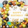 Mocsicka Construction Birthday Backdrop 7x5ft Dump Truck Excavator Crane Birthday Party Banner Digger Excavator Truck Background Photography Studio Props Boy Kids Birthday Decorations
