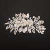 Teyglen Silver Leaf Headpiece Flower Wedding Hair Comb Bridal Rhinestone Pearl Side Comb Handmade Hair Piece Flower Hair Accessories for Women Girls (Silver)