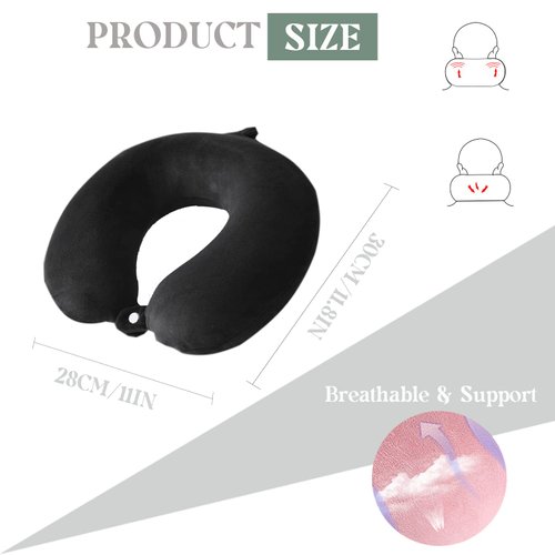 Travel Pillow,Neck Pillow for Traveling U Shaped Memory Foam Black Portable Headrest Sleep Airplane Travel Neck Pillow for Flight, Car & Home,Office