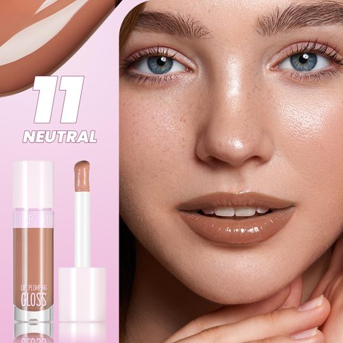 DAGEDA Lip Plumper Gloss,Glossy Liquid Lipstick with Ginger Extract,Highly Pigmented Plumping Lip Gloss,Fuller Looking Lips,Moisturizing Lip Gloss for Women,0.28oz(Neutral)