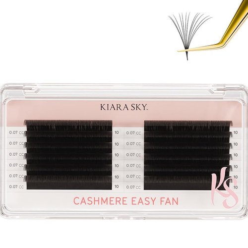 KIARA SKY LASH Premium Cashmere Easy Fan Lash Extensions | Soft Semi-matte natural finish | Fans like Butter | For Professional Eyelash Extensions Use Only | Black, (CC-0.07-10MM)