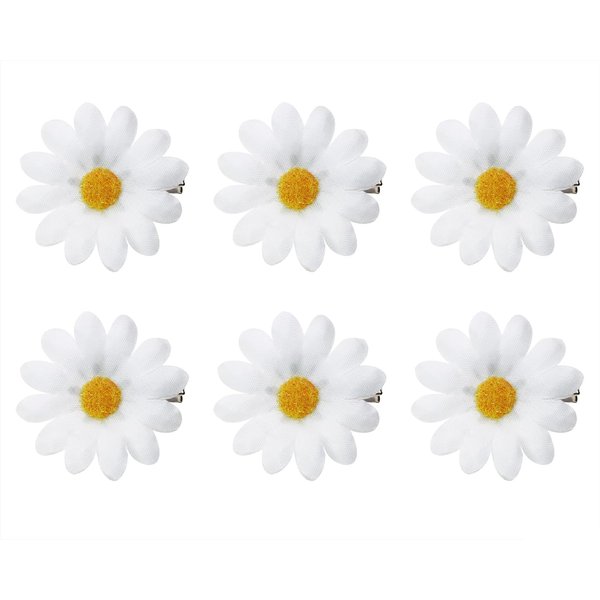 Daisy Hair Clip Penta Angel 6Pcs Small Fabric Sun Flower Hair Alligator Clip Wedding Bride Hair Barrette Pin Accessory for Women Summer Beach Party (White-6p)