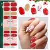 24PCS Christmas Semi Cured Gel Nail Strips, EBANKU Christmas UV Gel Nail Art Stickers Red Glitter Elk Gel Nail Polish Strips with Nail File and Stick for Holiday Manicure