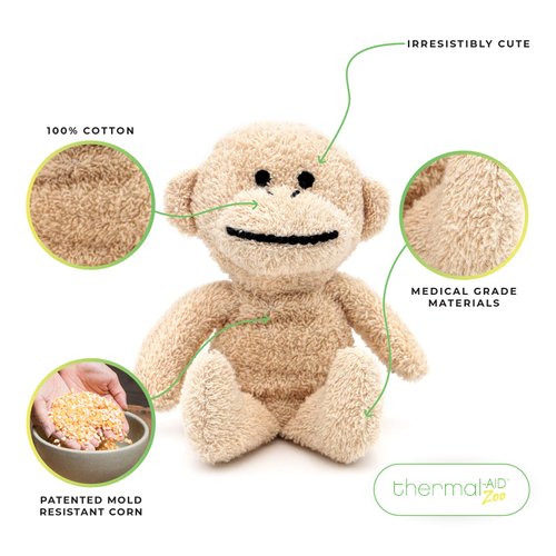 Thermal-Aid Zoo - Mini Microwavable Stuffed Animal - Plush Toy and Hot Cold Pack - Jo Jo The Monkey - 3.15 x 2.6 x 9.3 in