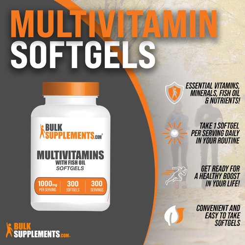 BULKSUPPLEMENTS.COM Multivitamin Softgels - Daily Multivitamin, Multimineral Supplement, Multivitamin for Adults - with Fish Oil, 1 Softgel per Serving - 300 Day Supply, 300 Softgels