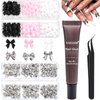 YAEISM 2 Box Bow Nail Charms 3D Resin Bows for Nails Silver Metal Bowknot Charms with Glue Gel, Tweezer and Pickup Pencil for Nail Art and DIY Crafts Decoration