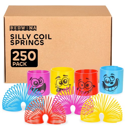 Mega Pack of 250 Coil Springs for Kids - Assorted Silly Faces and Colors, Mini Plastic Spring Toy for Party Favors, Carnival Prizes, Gift Goodie Bag Filler, Stocking Stuffers