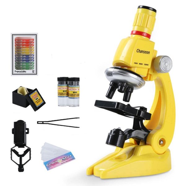 100x-1200x Kids Microscope Kit with Slides, Smartphone Adapter and Accessory Kit,Early Education Toy for Child