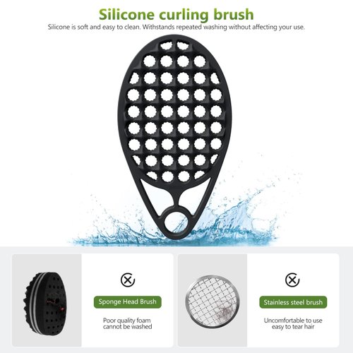 KOUPA Silicone Curly Hair Brush with Pick Comb, One Piece Twist Curl Comb for Afro Curls, Washable Hair Tool for Men Women, Black