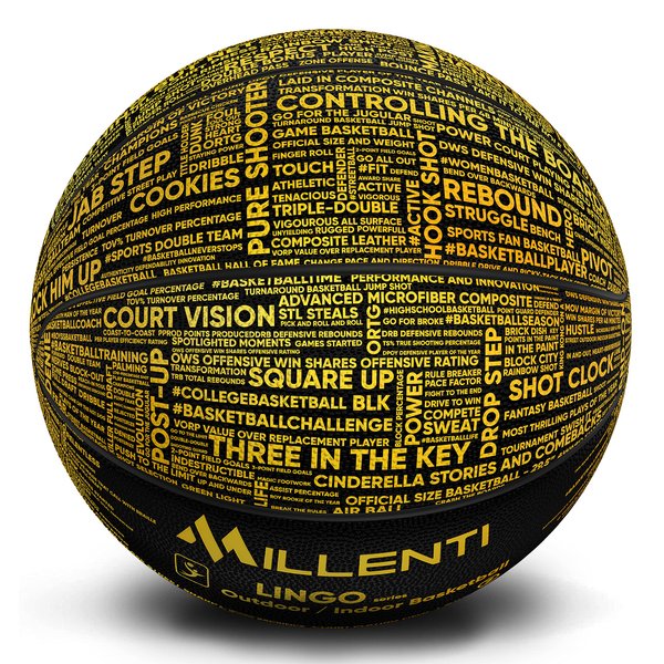 Millenti StreetCred-Lingo Series Indoor/Outdoor Basketballs Size 7-29.5 Premium Rubber Perfect Grip, with Chick Hearn Classic One Liner Basketball Adjectives, Army Green, BB0407RWB