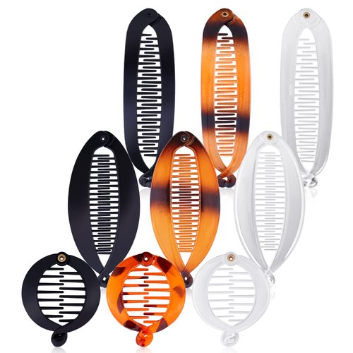 Sibba 9 Pieces Banana Clips Set - French Fishtail Hair Clips, Round Ponytail Holders, Hair Styling Accessories for Women and Girls (Multicolor, Black)