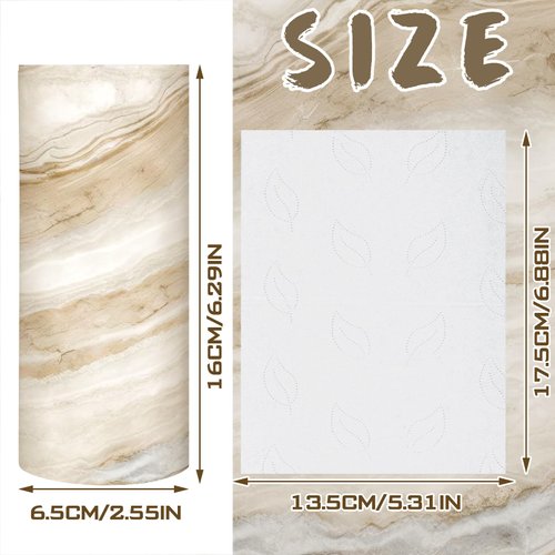 Geyoga 4 Pack Car Tissue Holder Marble Print Car Tissues Cylinder Round Tissue Boxes with 50 Facial Tissues Per Box for Car Tissue Round Container for Christmas Home Office Travel Gift(Brown)