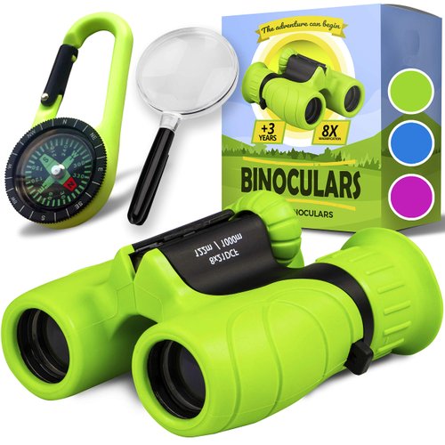 Binoculars for Kids Toy for Little Boys and Girls – Extensive Set Incl. Magnifying Glass & Compass – Powerful Magnification 8X21 – 3 to 12 Year Old Kids – Perfect for Toddler