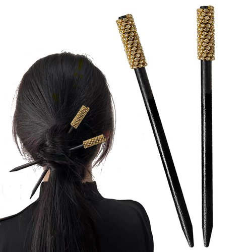 WULI PEACH Wooden Hair Sticks Chopsticks, Bun Hair Sticks Rhinestones Hair Chopsticks Girl Women Vintage Hair Pin Chignon Pin Hair Diy Chinese Hair Accessory (2pcs)