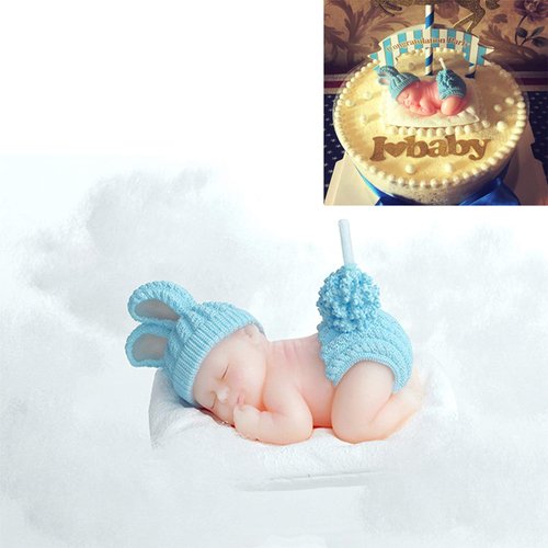 FLYPARTY Children's Birthday Candles with Greeting Card,Handmade Adorable Sleeping Baby Birthday Baby Shower Cake Topper Candle, Wedding Festival Party Favors Decorations (Blue Boy)