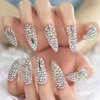 3D Rhinestone Art Deco False Nails Acrylic Shiny Diamond Long Almond Gem Gorgeous Sophisticated Party Show Gig Fake Nails 24 pcs/kit