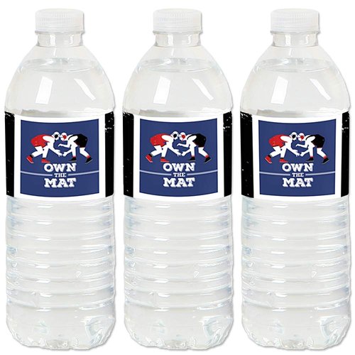 Big Dot of Happiness Own the Mat - Wrestling - Birthday Party or Wrestler Party Water Bottle Sticker Labels - Set of 20