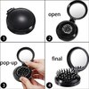 Boao 2 Pack Foldable Travel Mirror Hair Brushes Round Portable Folding Pocket Hair Brush Mini Hair Comb Compact Travel Size Hair Massage Comb for Men Women(Black)