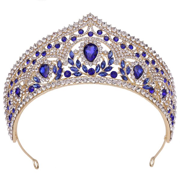 WIOJEIGO Women's Crown Crystal Wedding Tiara Queen Rhinestone Headbands for Prom Birthday Party Blue