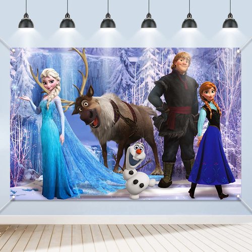 Frozen Birthday Backdrop for Girls Birthday Party Decoration, 6FT*3.6FT/180CM*110cm Frozen Birthday Background Wall Decorations, Frozen Birthday Party Supplies for Girls Birthday