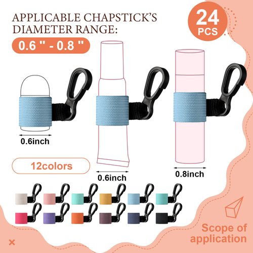 Shinylin 24 Pieces Mini Lip Balm Holder Keychain Elastic Lip Balm Holders Keychain Car Lipstick Holder Sleeves Clip on Lip Gloss Holders for Keys Purse