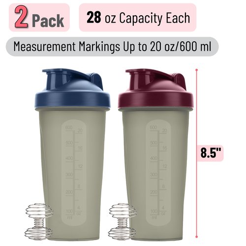 Mr. Pen- Shaker Bottles for Protein Mixes, 28 oz, 2 Pack, 2 Colors, Protein Shaker Bottle with Wire Whisk Ball, Shaker Cup, Mixer Bottle, Protein Shake Bottles, Protein Bottle, Protein Shake Bottle