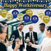 Happy Work Anniversary Decorations Banner Blue Gold Happy Workiversary Banner Yard Sign with 18 Pcs Balloons for Office Anniversary Party Decoration Employee Appreciation Banner Office Party Supplies
