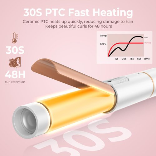 Dual Voltage Curling Iron 1 Inch, Portable Travel Curling Iron 110-240V with Anti-scalding Cover Mini Curling Wand Ceramics 30S Fast Heating Travel Curling Iron for Short Hair,with Storage Bag(White)