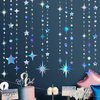 Iridescent Party Decorations Star Circle Dot Paper Garland Banner Bunting Streamer Metallic Hanging Twinkle Star Decoration for Kids Birthday Baby Shower Wedding Festival Engagement Bling Bling Decor