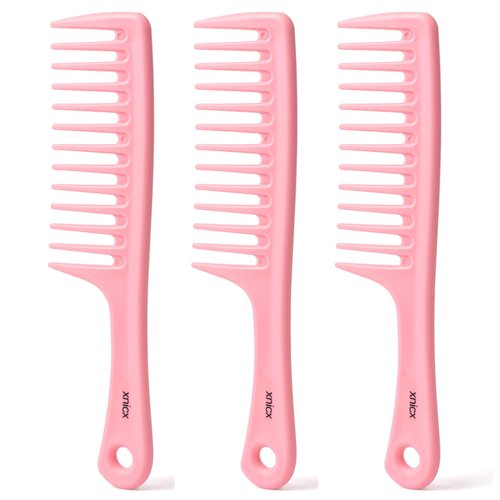 xnicx 3pcs Wide Tooth Comb Set,Detangling Hair Comb for Curly,Wet,Thick Hair,Hair Brush Shower Comb Detangler Hair Wide Comb with Care Handgrip Comb Styling Comb for Women,Men Macaron Pink